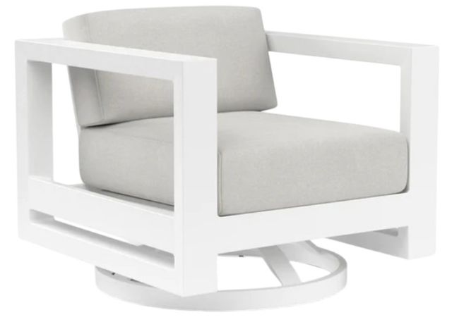 Sunset West Newport Satin White Aluminum Swivel Outdoor Club Chair with Cast Silver Cushion-0