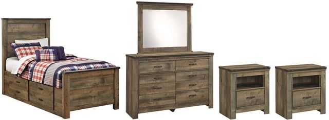 Signature Design by Ashley® Trinell 5-Piece Brown Twin Panel Bed Set-0