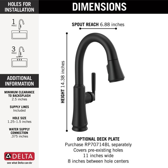 Delta Coranto® Matte Black Single Handle Pull-Down Bar/Preparation Kitchen Faucet-2