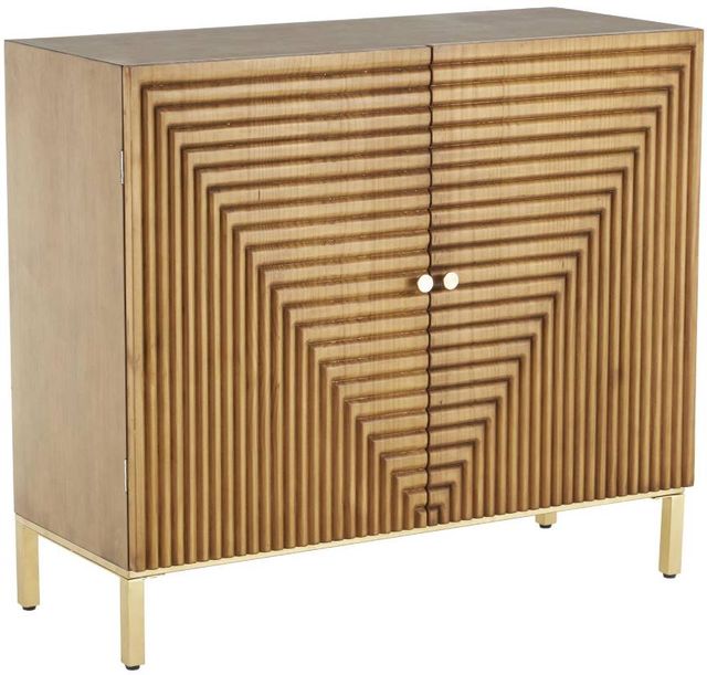 Deco Marche Brown Geometric Carved Square Cabinet with Gold Accents-0