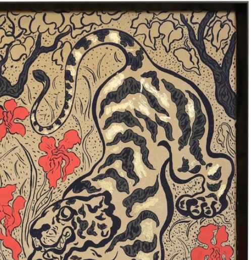 Stylecraft Tiger with Red Flowers Wall Art-1