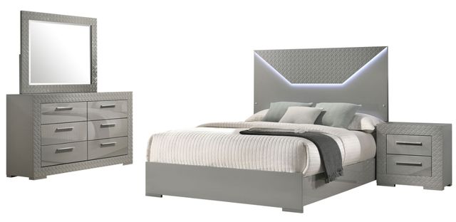 Coaster® Ives 4-Piece Gray High Gloss King Panel Bedroom Set-0