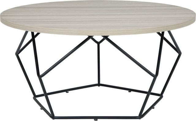 Signature Design by Ashley® Waylowe Light Brown Coffee Table with Black Metal Base-1