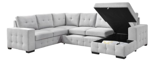 Mazin Furniture Geneva 4-Piece Light Gray Right-Arm Facing Pullout Sleeper Sectional and Storage Chaise-1