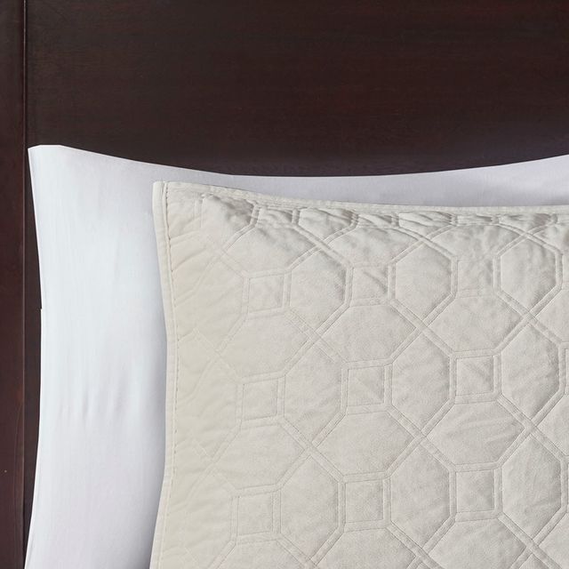 Olliix by Madison Park Harper 3 Piece Ivory King/California King Faux Velvet Reversible Coverlet Set-2