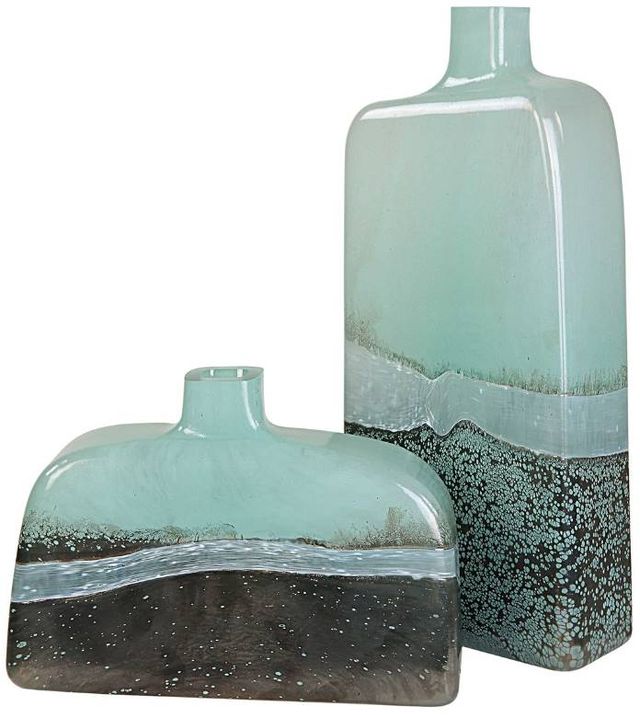 Uttermost® Fuze 2-Piece Aqua/Bronze Vase Set-0
