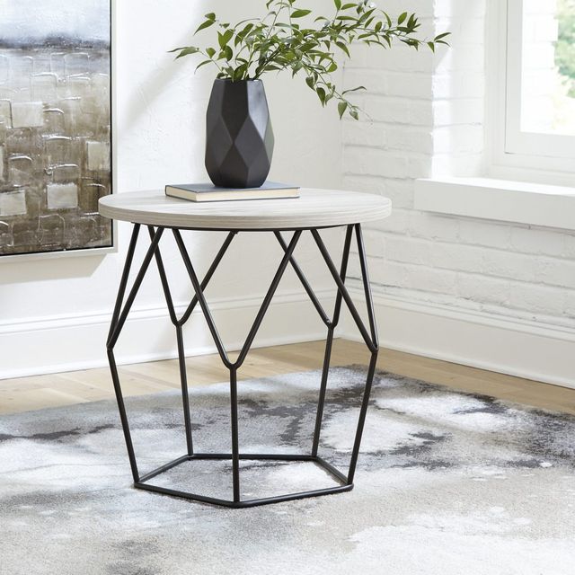 Signature Design by Ashley® Waylowe Light Brown End Table with Black Metal Base-2