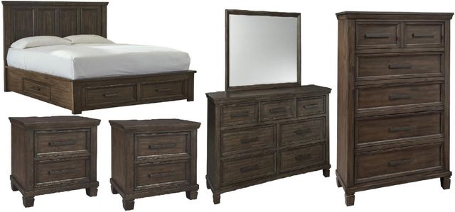Signature Design by Ashley® Johurst 6-Piece Grayish Brown California King Storage Panel Bed Set-0