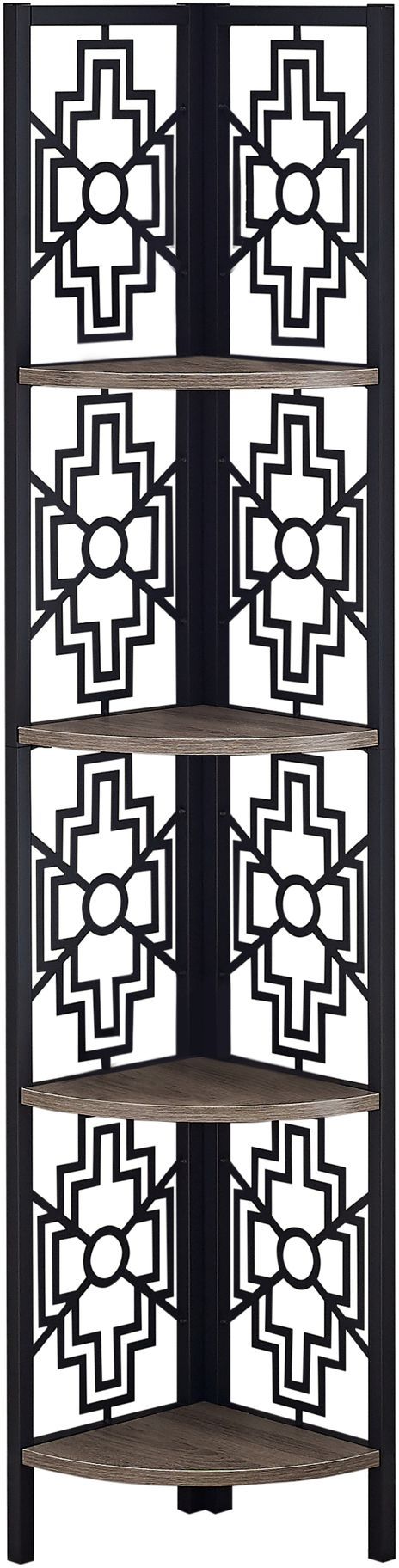 Monarch Specialties Inc. Dark Taupe 62" Black Metal Corner Etagere Bookcase-1