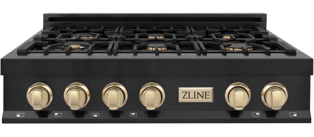 ZLINE Autograph Edition 36" Black Stainless Steel Gas Rangetop with Polished Gold Accents-0