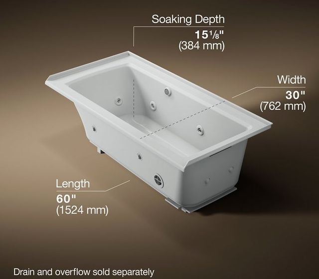 KOHLER® Archer® Biscuit 60" x 30" Alcove Whirlpool Bath with Bask® Heated Surface - Right Drain-3