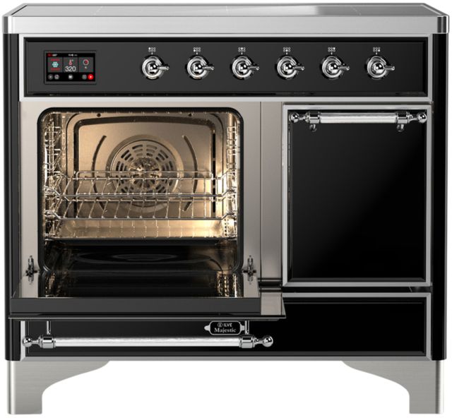 Ilve® Majestic III 40" Glossy Black Pro Style Induction Range with Solid Door and Chrome Trim-3