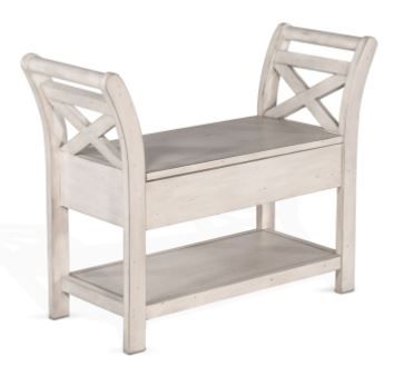 Sunny Designs™ Marble White Accent Bench with Storage and Wood Seat-0