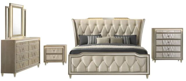 Coaster® Lorient 5-Piece Camel/Ivory California King Upholstered Panel Bedroom Set-0