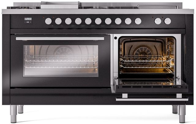 Ilve® Professional Plus II 60" Glossy Black Pro Style Dual Fuel Range-3