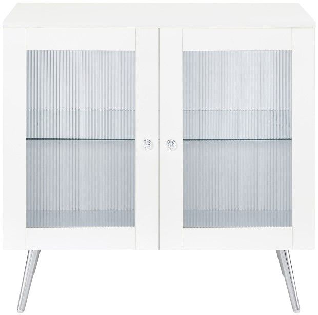 Coaster® Nieta Chrome/White High Gloss 2-Tier Accent Cabinet with Glass Shelf-1