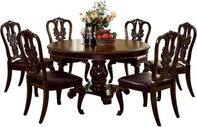 Furniture of America® Bellagio 7-Piece Brown Cherry Round Dining Table Set-0