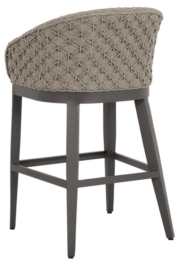 Sunset West Marbella Stone Gray Aluminum/Olefin Rope Outdoor Bar Stool with Echo Ash Cushion-3