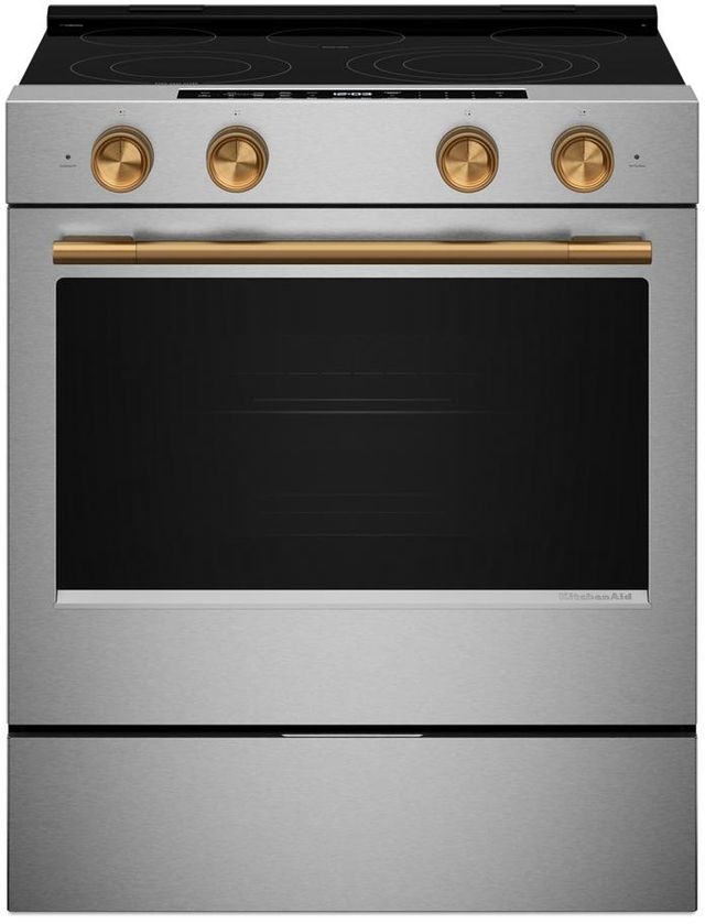 KitchenAid® 30" PrintShield™ Stainless Steel Slide-In Electric Range with Two Even-Heat™ Hyper Elements and Convection Cooking Modes-2