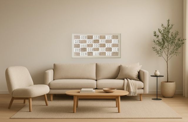 Classy Living Organic Beige Grid-Textured Modern Relief Wall Art-1