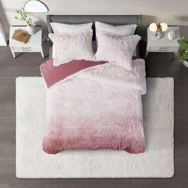 Olliix by CosmoLiving Cleo Blush King Ombre Shaggy Fur Comforter Set-0