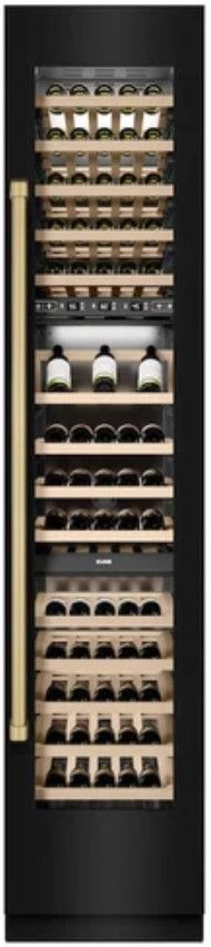 ZLINE Autograph Edition 18" 9.0 Cu. Ft. Triple Zone 68 Bottle Right Hinge Column Wine Cooler in Black Stainless Steel with Champagne Bronze Accents-3
