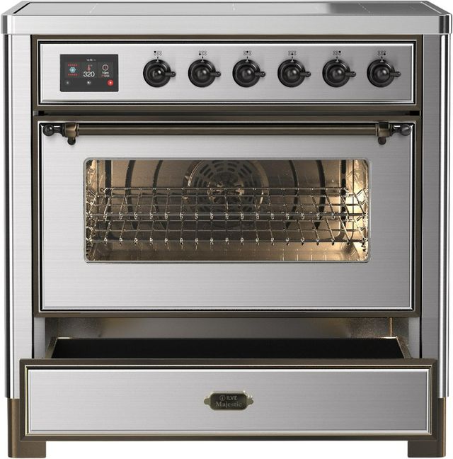Ilve® Majestic III 36" Stainless Steel Pro Style Induction Range with Triple Glass Door and Burnished Trim-3