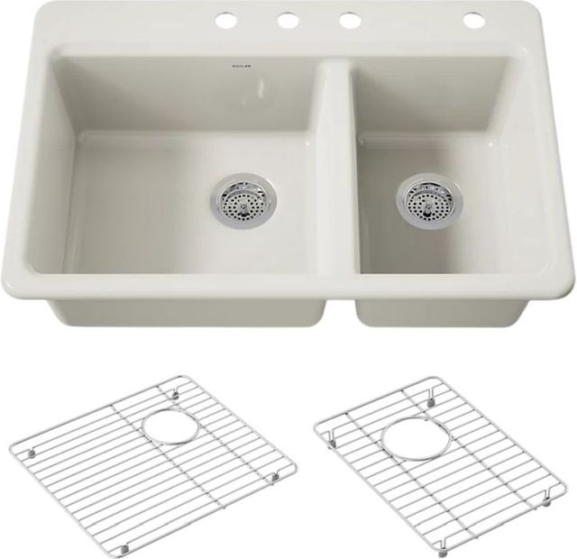 KOHLER® Riverby® Biscuit 33" 4-Faucet Hole Top-Mount Double-Bowl Kitchen Sink-0