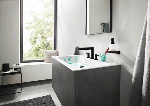 Hansgrohe Matte Black 4" Widespread Faucet with Pop-Up Drain-1