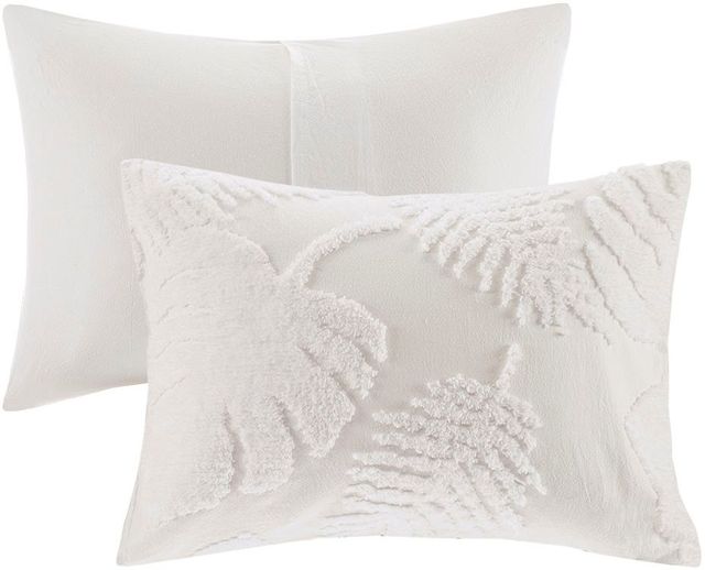 Olliix by Madison Park 3 Piece White Full/Queen Bahari Tufted Cotton Chenille Palm Duvet Cover Set-1
