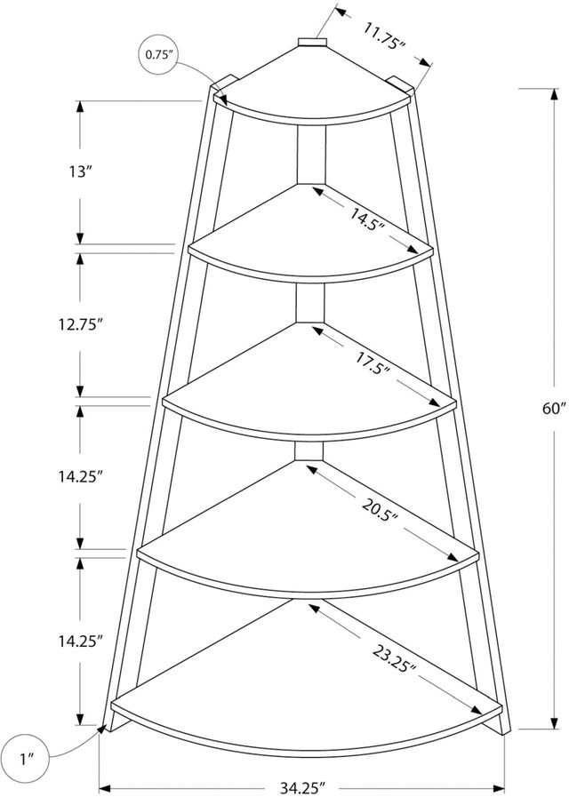 Monarch Specialties Inc. Dark Taupe Corner Accent Etagere-2