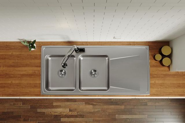 Elkay Lustertone® Classic Lustrous Satin 48" x 22" x 7-5/8" 1-Hole Equal Double Bowl Drop-In Sink with Right Drainboard-3