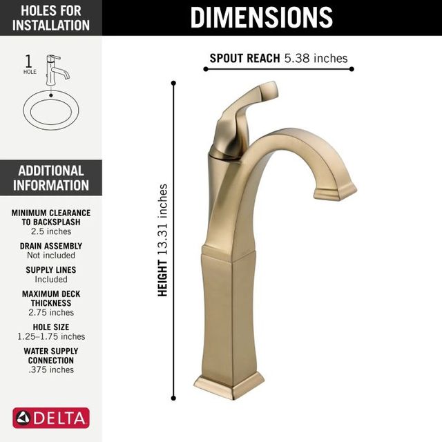 Delta Dryden® Champagne Bronze Single Handle Vessel Bathroom Faucet-1