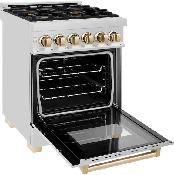 ZLINE Autograph Edition 24" Stainless Steel Pro Style Dual Fuel Range with Polished Gold Accents -3
