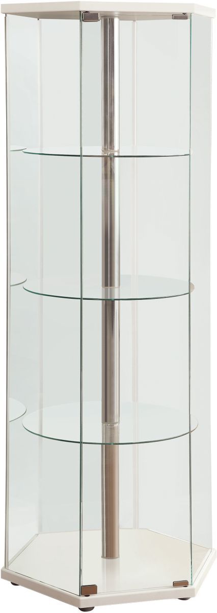 Coaster® Zahavah White/Clear 4-Shelf Hexagon Shaped Curio Cabinet-0