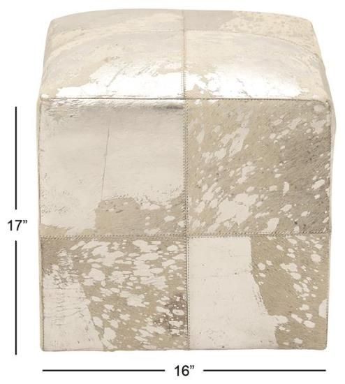 Deco Marche U Select Beige/Silver Ottoman with Patchwork Pattern-2