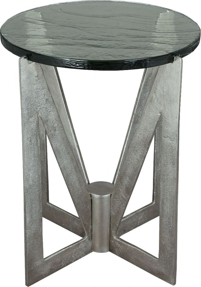 Riverside Furniture Jano Silver Round Glass Top Side Table with Forged Metal Base-3