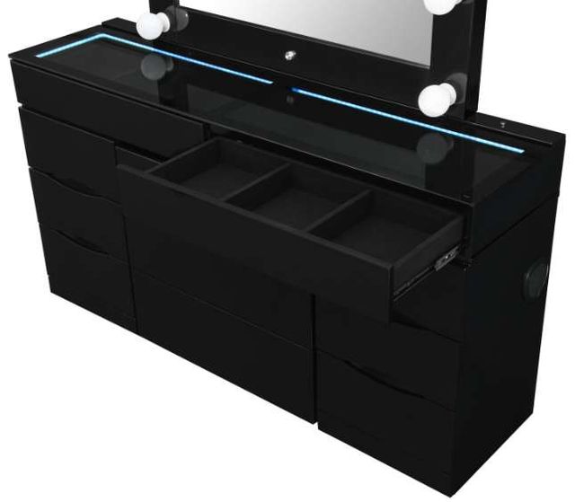Global Furniture USA Ella 3-Piece Black Vanity Set with Speaker-2