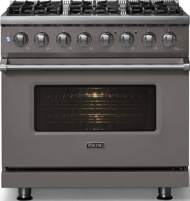 Viking® 5 Series 36" Damascus Gray Pro Style Dual Fuel (LP) Range with Polished Chrome Trim-2