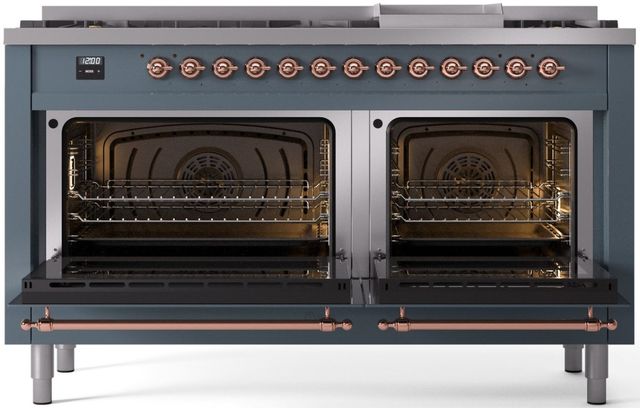 Ilve® Nostalgie II Series 60" Blue Grey Pro Style Dual Fuel Range-1