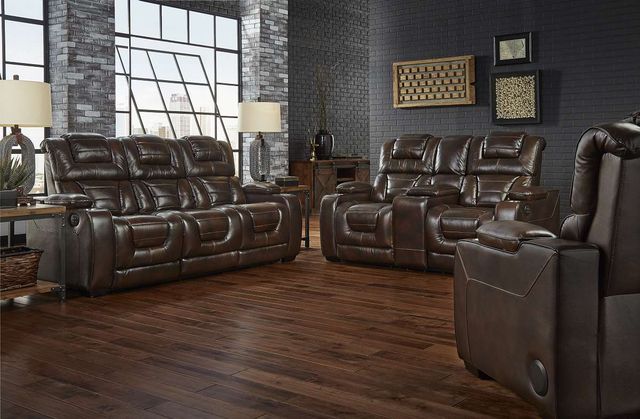 Corinthian Furniture Luke Manhattan Brown Power Recliner with Power Headrest and Bluetooth Speaker-1