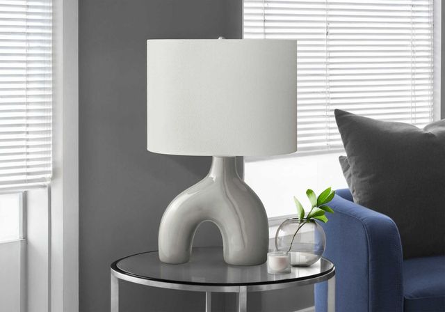 Monarch Specialties Inc. Grey Ceramic Table Lamp with Ivory Shade-4