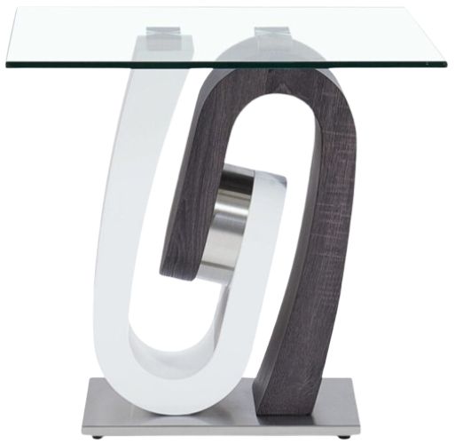Global Furniture USA T4127 Glass Top End Table with Gray/White Base-1