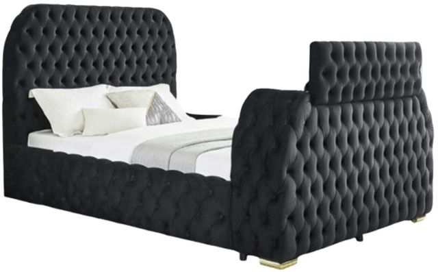 Crown Mark Natalia Black King Upholstered Panel Bed with Fireplace and  TV Lift-0