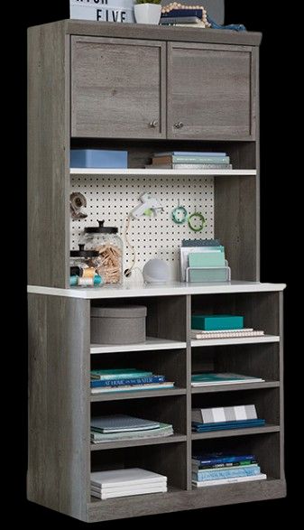 Sauder® Craft Pro Series® Mystic Oak® Craft/Sewing Cubby Cabinet & Hutch Set 