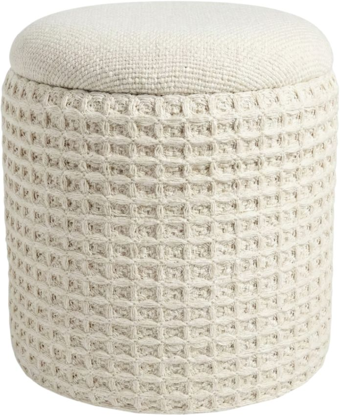 Worldwide Homefurnishings Inc. Indigo Ivory Round Storage Ottoman