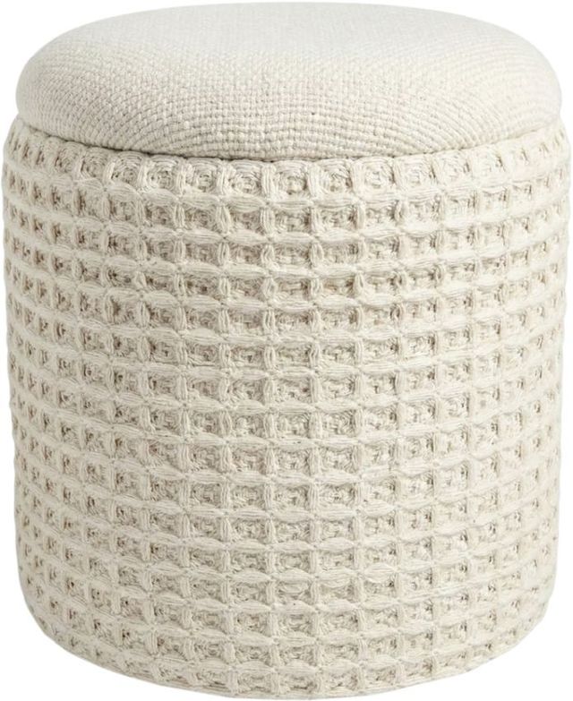 Worldwide Homefurnishings Inc. Indigo Ivory Round Storage Ottoman-0