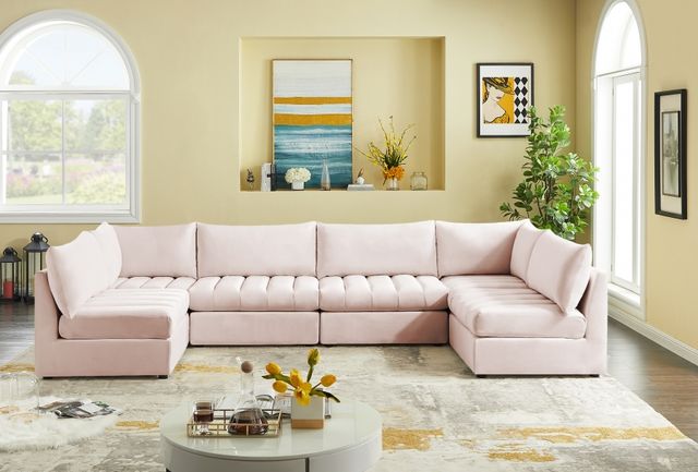 Meridian Furniture Jacob 6-Piece Pink Velvet Modular Sectional Set-3