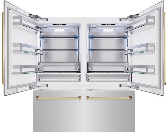 ZLINE Autograph Edition 72" 39.6 Cu. Ft. Satin Stainless Steel Built In French Door Refrigerator with Champagne Bronze Accents-1
