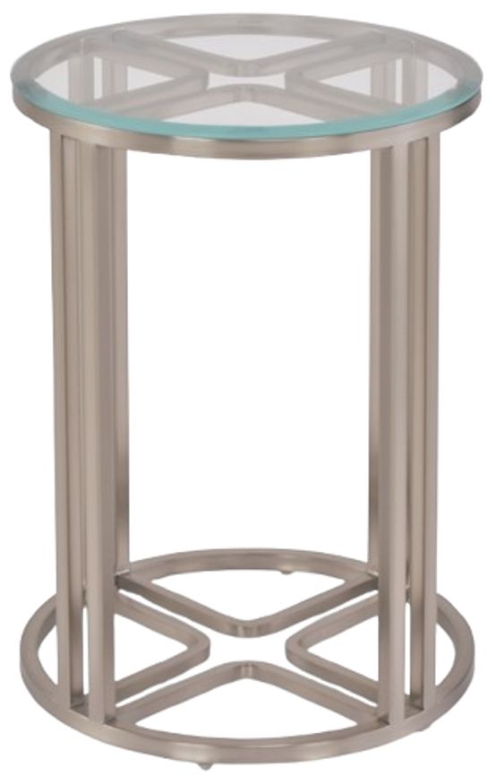 Michael Amini® Laguna Glass Top Chair Side Table with Ridge Silver Mist Base-2
